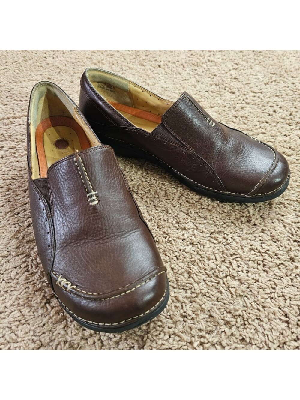Clarks Unstructured Shoes Mens 10W Brown Leather Slip On Comfort Loafers w Box